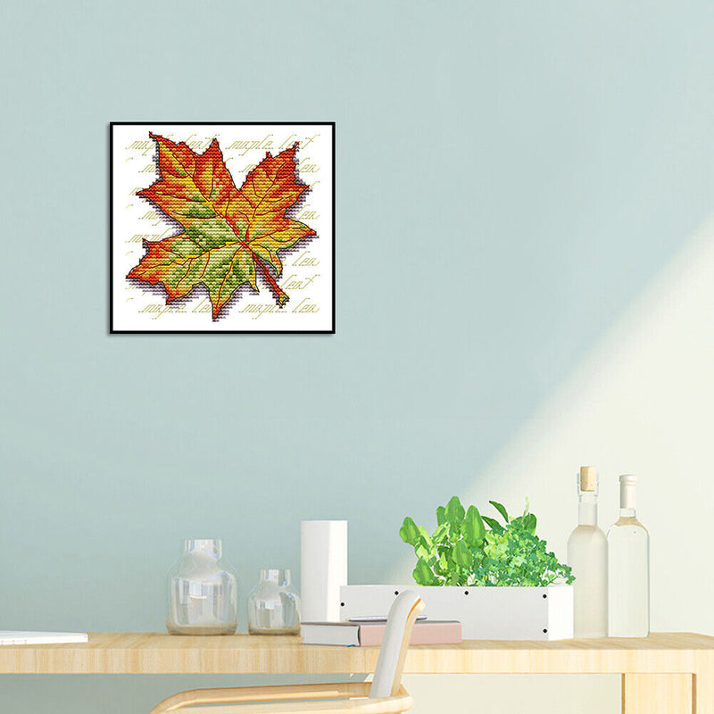 14CT Partial Cross Stitch Maple Leaf Counted DIY Kits Handmade Cotton Embroidery