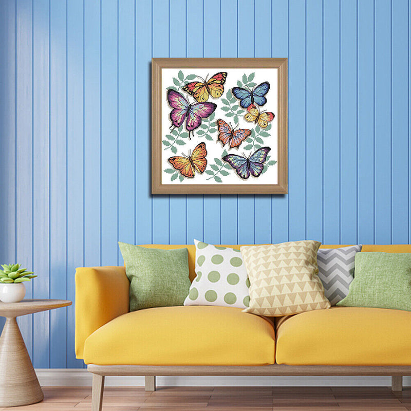 Partial Cross Stitch 14CT Colorful Butterflies Counted DIY Animal Embroidery Art