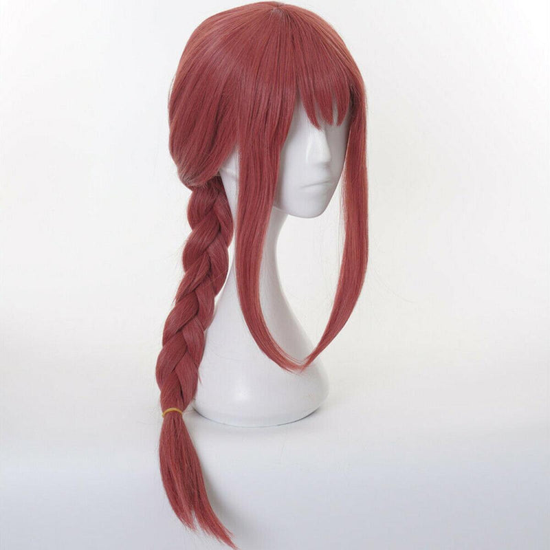 Anime Chainsaw Man Makima Pink Long Braid Hair Cos Costume Wig with Free Cap`