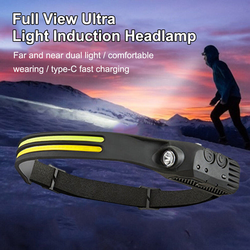 COB LED Sensor Headlight Flashlight USB Outdoor Camping Strong (B Yellow)
