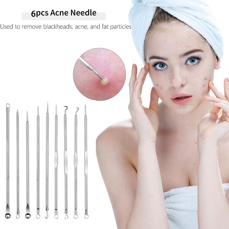 9pcs Stainless Steel Blackhead Comedones Acne Blemish Extractor Remover Newly