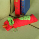 Christmas Red Wine Bottle Cover Bags with Green Bow Embroidery Pattern(Tree