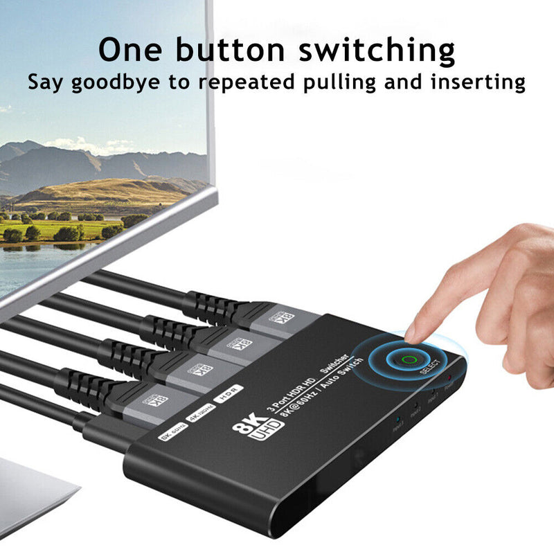 3-port HDMI-compatible Switcher 8K 60Hz 3-in-1-out Video Cable Splitter