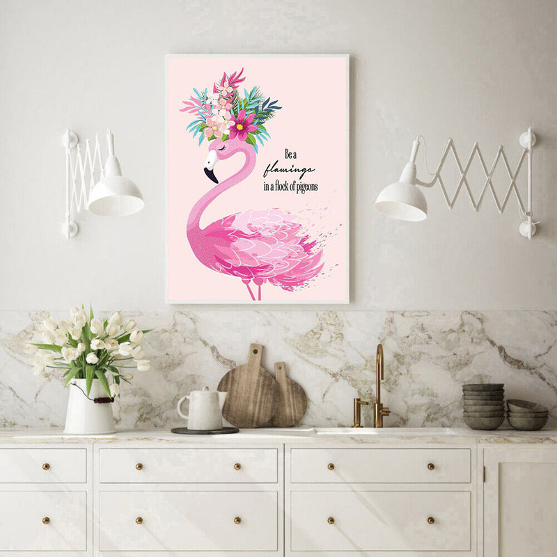 Frameless Painting By Numbers Art Flamingos Words DIY Digital Painting On Canvas