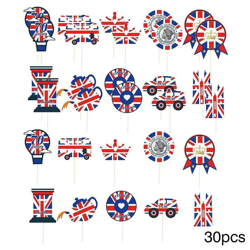 Mix 10 Food & Cupcake Picks Queen Jubilee London Union Decorations Party M8I5
