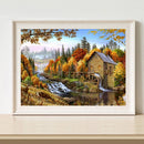 11CT Full Embroidery DIY Autumn Cottage Stamped Cross Stitch Art Needlework Kit