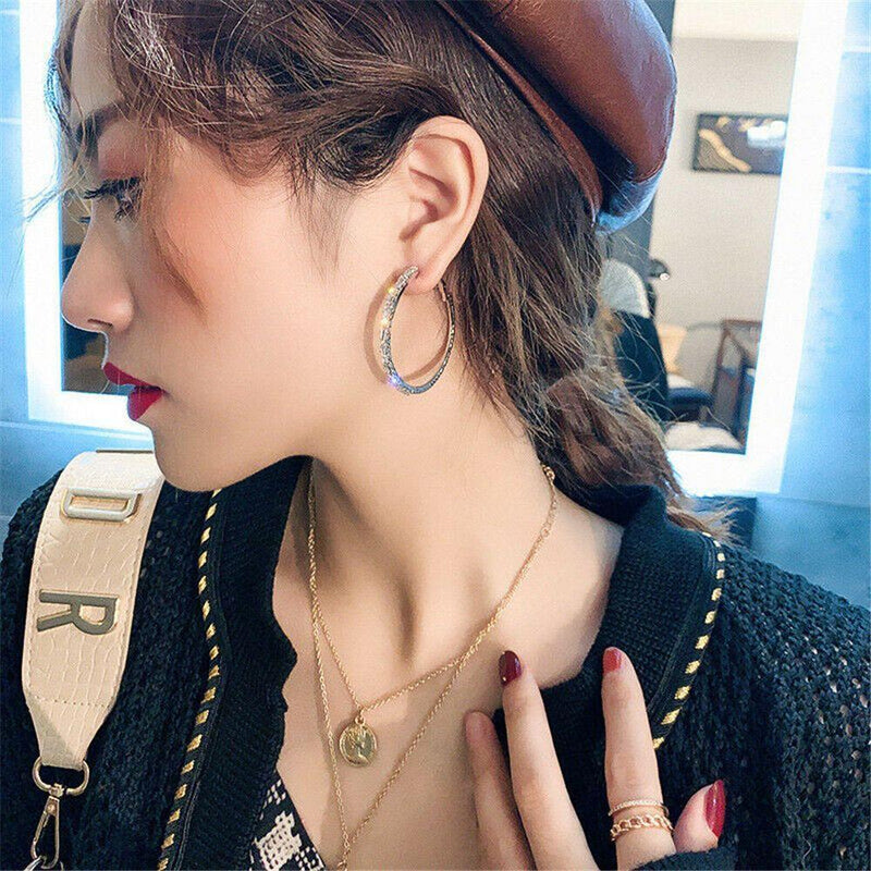 Zircon Big Circle Drop Dangle Stud Crystal Round Hoop Earrings Round Shape