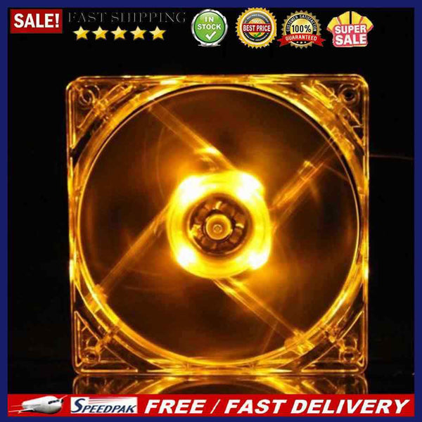 LED Light CPU Cooling Fan Computer PC Clear Case Quad 12CM Heatsink Yellow