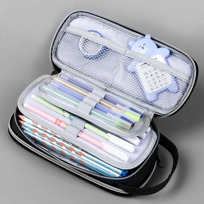 Multi-layer Canvas Pencil Pouch Holder Organizer Washable with Double Zippers