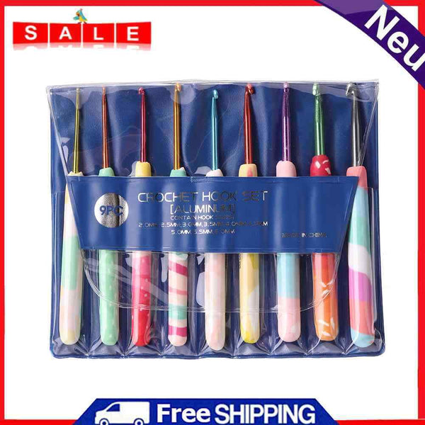 9pcs Soft Handles Sweater Needles Colorful Ergonomic Crochet Hooks Knitting Tool