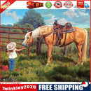 Frameless Oil Paint By Numbers Feeding Horse Girl DIY Canvas Picture Kit