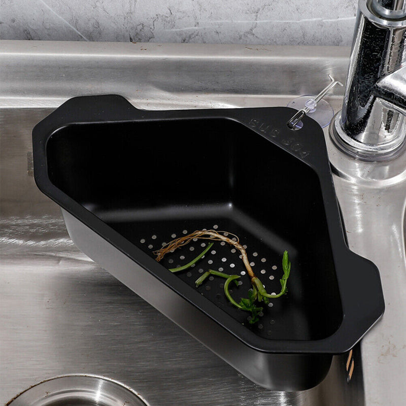 Steel Triangular Sink Strainer Kitchen Fruit Vegetable Drain Rack (Black)