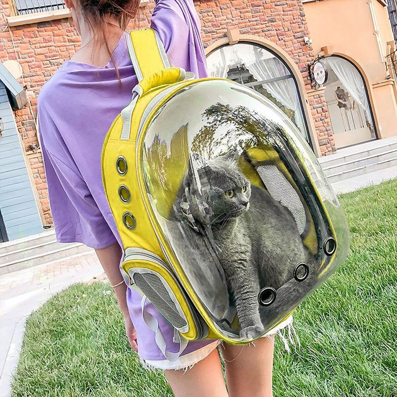 Pet Travel Carrier Transparent Space Capsule Cat Bubble Backpack (Yellow)
