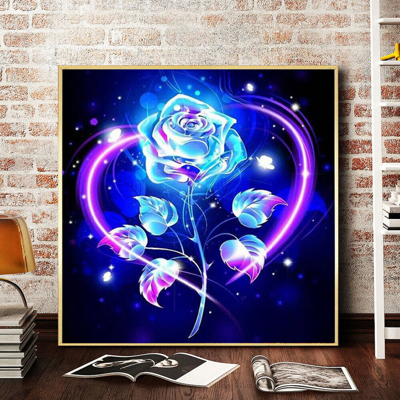 Hand Painted on Canvas DIY Blue Rose Oil Paint By Numbers Drawing Kit Craft