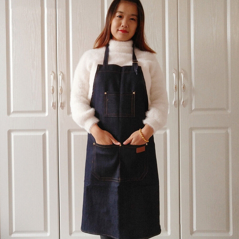 Unisex Hanging Neck Hotel Restaurant Cafe Barber Shop Bakery Waiter Denim A