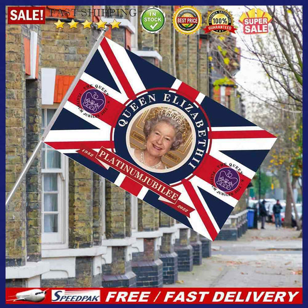Elizabeth II Banner with Brass Grommets Street Patriotism Souvenir Printed Decor