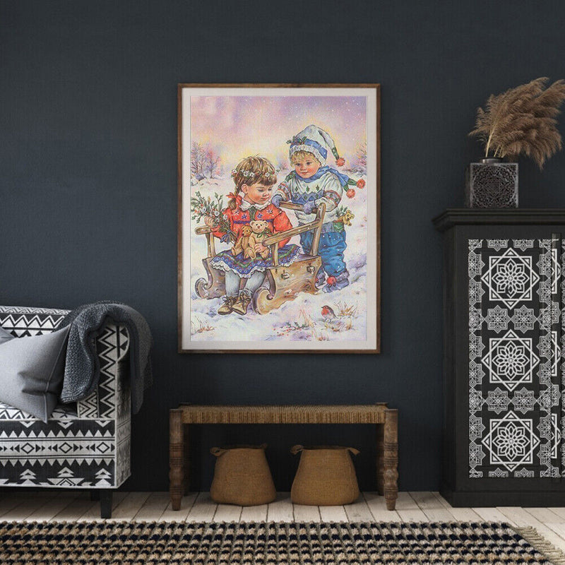 Two Kids Colouring Oil Canvas Pictures DIY Hand Painted Paint By Numbers Ki