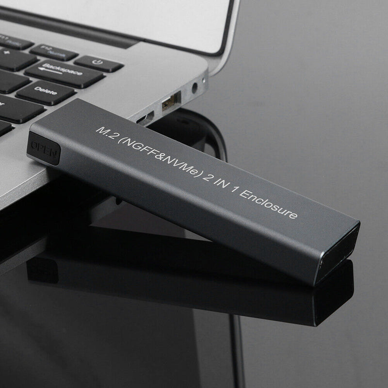 M.2 NVME PCIE SATA M/B Key SSD USB Type C Enclosure (USB-C To USB-A Cable)