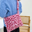 Women Plush Fur Flower Pattern Handbag Lady Winter Buckle Casual Top Handle Bag