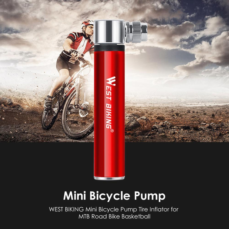 WEST BIKING Mini Bicycle Pump Tire Inflator for MTB Bike Basketball (Red) Newly