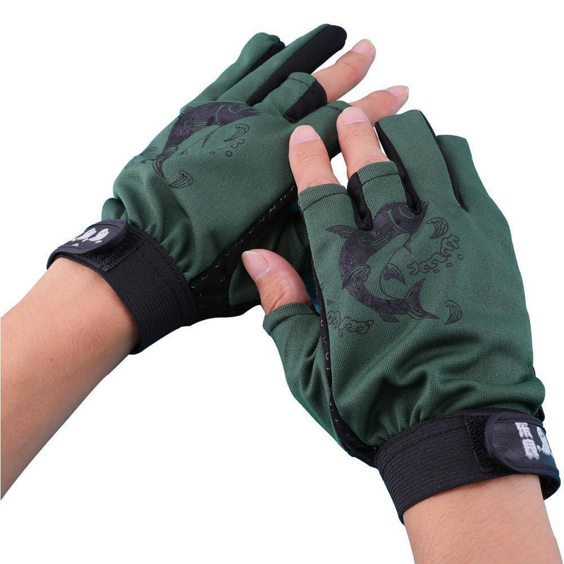 1 Pair Skidproof Half Finger Cycling Fishing Anti-Slip Glove(Green)