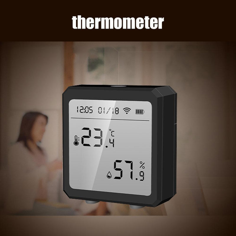 WIFI Temperature Humidity Sensor Indoor Hygrometer with LCD Display (Black)