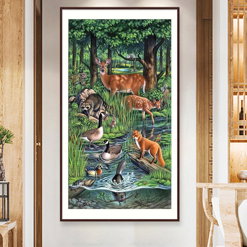 5D DIY Diamond Painting River Animal Full Drill Rhinestone Mosaic Art Picture