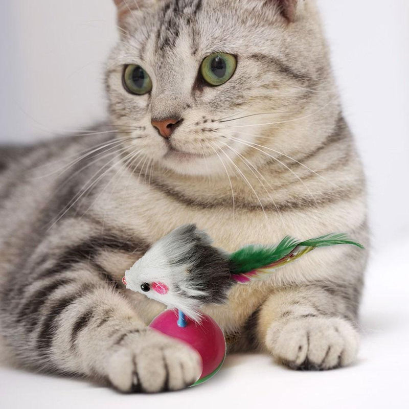Pet Cat Funny Toys Plush Feather Mouse with Plastic Ball Toys for Kitten Playing