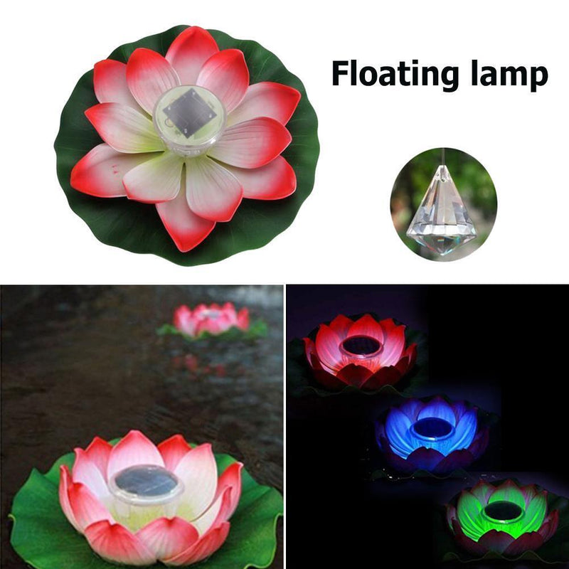 Lotus Solar Lights Flower Float Waterproof Outdoor Pond Pool Decor (Pink)