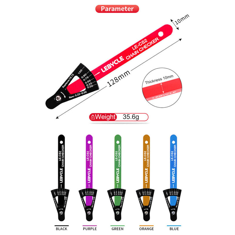 Lebycle MTB Road Bike Chain Wear Indicator Tool Bicycle Chain Gauge (Red)