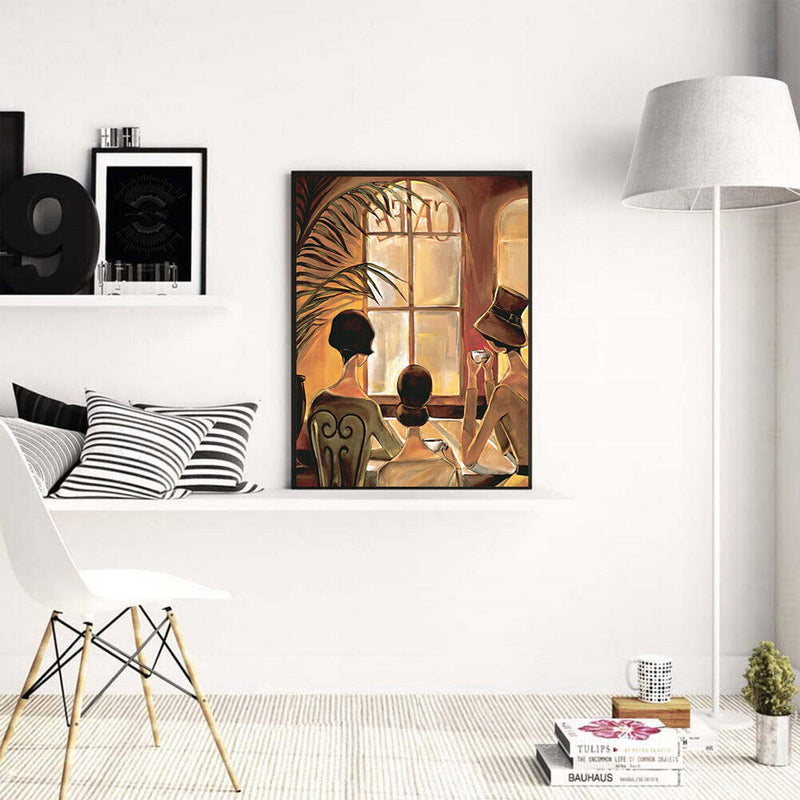 Girl Drinking Coffee Pattern Frameless Digital Paint Hand Painted Oil Picture