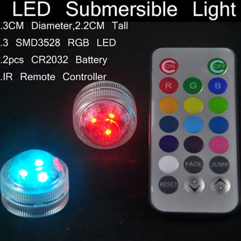 Wireless Waterproof Submersible Lamp Remote Controller 3 LED Light RGB