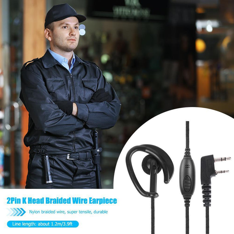 1.2m 2Pin Earpiece Headset PTT with Mic Ear Hook Interphone Earphone for Kenwood