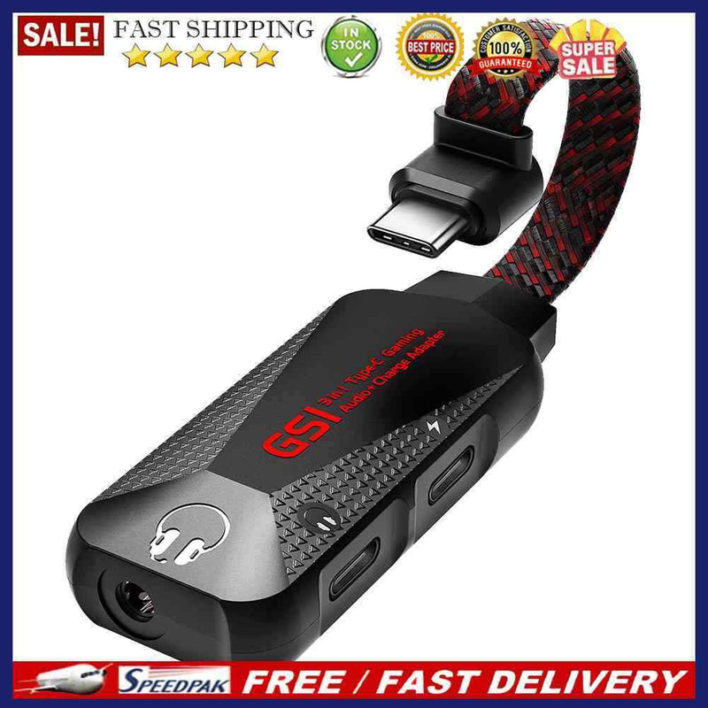 GS1 3 in 1 Type-C to 3.5mm Audio Cable Fast Charge Phone Game Sound Card Adapter