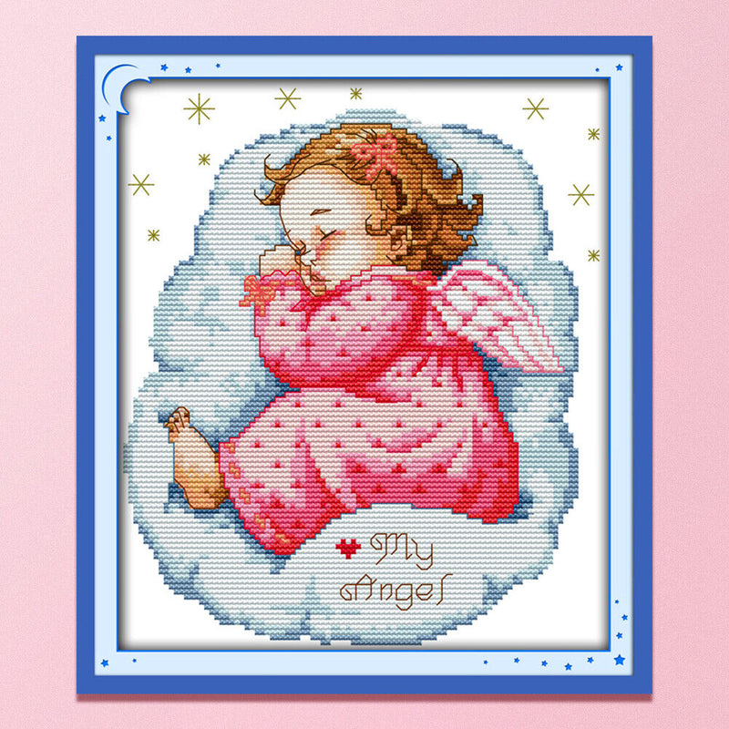 14CT 2 Strands 22x28cm DIY Sleeping Angel Baby Full Cross Stitch Kit (Girl)