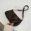 Women Pleated Chain Solid Color Underarm Bag Casual Small Handbag (Brown)