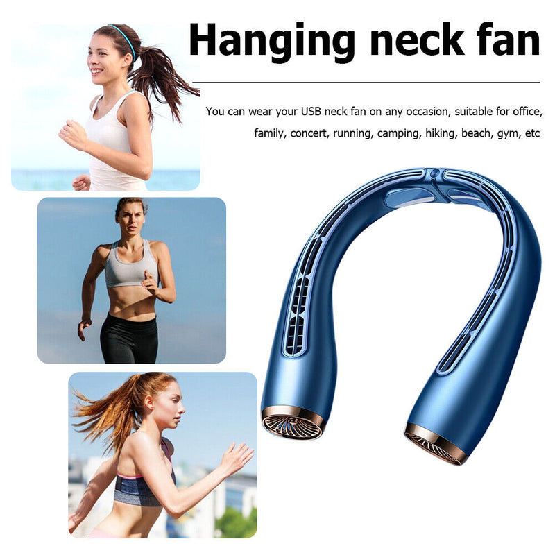 #A Portable Hanging Neck Fan Mute Cooler Twin Turbo Bladeless USB Rechargeable