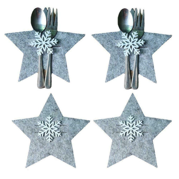 Christmas Stars Tableware Cutlery Holder Silverware Table Bags Decors Fork P8T4