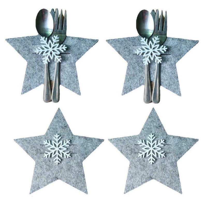 Christmas Stars Tableware Cutlery Holder Silverware Table Bags Decors Fork P8T4