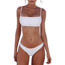 Women Sexy Bikini Set Push Up Pad Solid Swimsuit Summer Bra Suit (White)(S