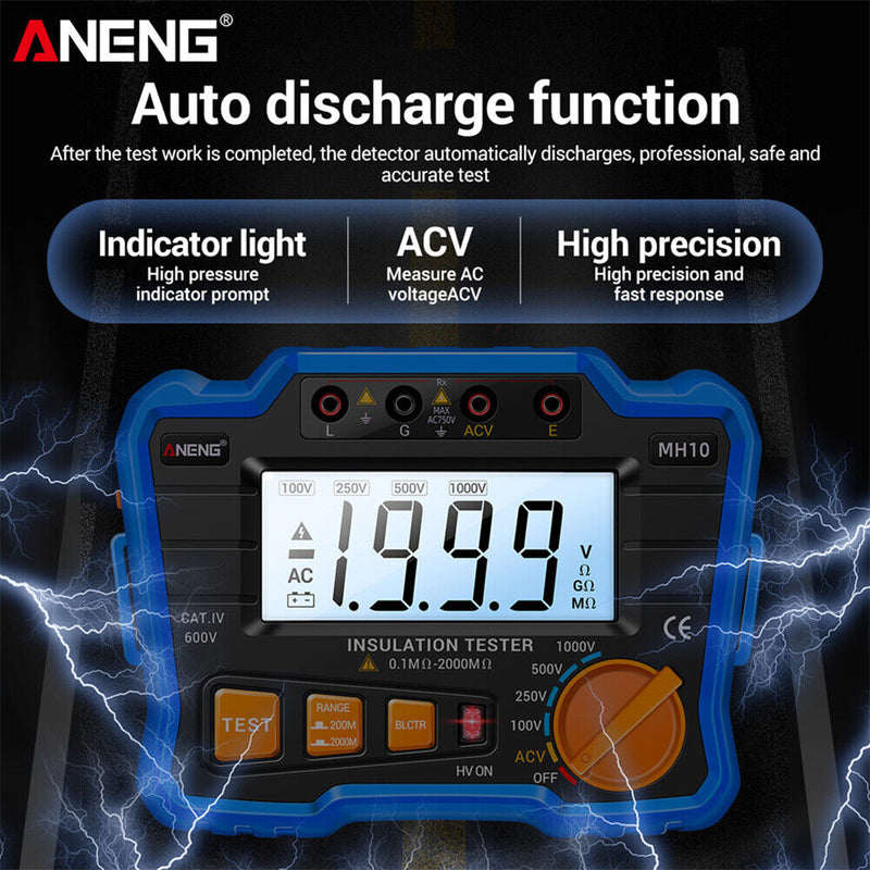 ANENG MH10 Digital Insulation Resistance Tester 100-1000V Megger (Blue) Newly