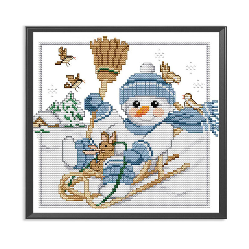 Partial Cross Stitch 11CT Sleigh Snowman Counted Embroidery DIY Wall Art Crafts