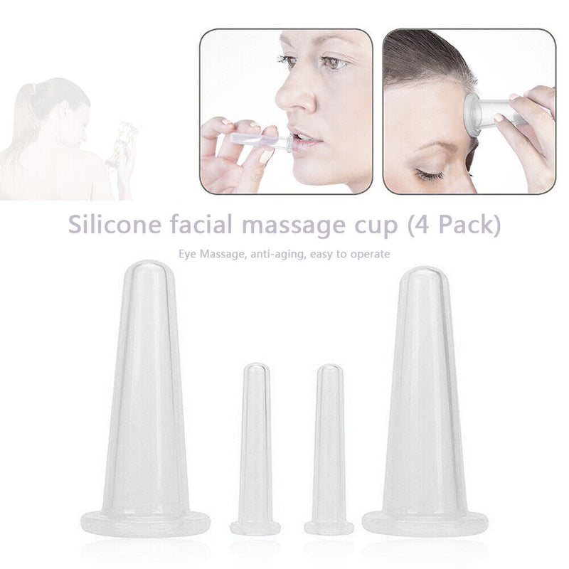 4pcs Silicone Cupping Can Vacuum Face Massage Cup Health Care Tool (White) Newly
