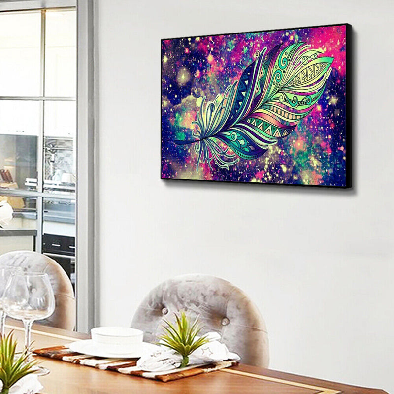 Oil Paint By Numbers Picture DIY Painting Colorful Feathers Drawing on Canvas