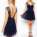 V-neck Sexy Sleeveless Tunic Dresses Women Solid Color Backless Chiffon Dress