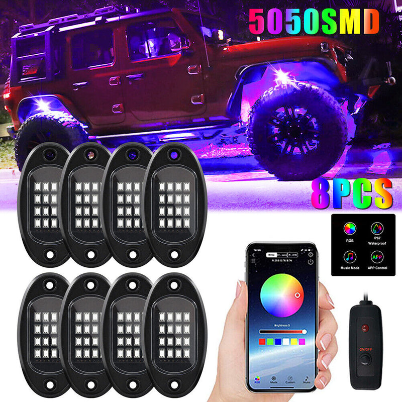 Waterproof Car Underglow RGB LED Rock Lights Chassis Music Lamps (1 to 8) Newly
