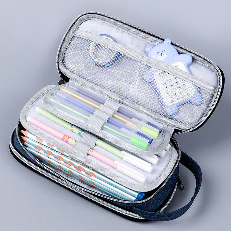 Large Capacity Pencil Case Pouch Canvas Multi-layer (6881 Sapphire Blue)