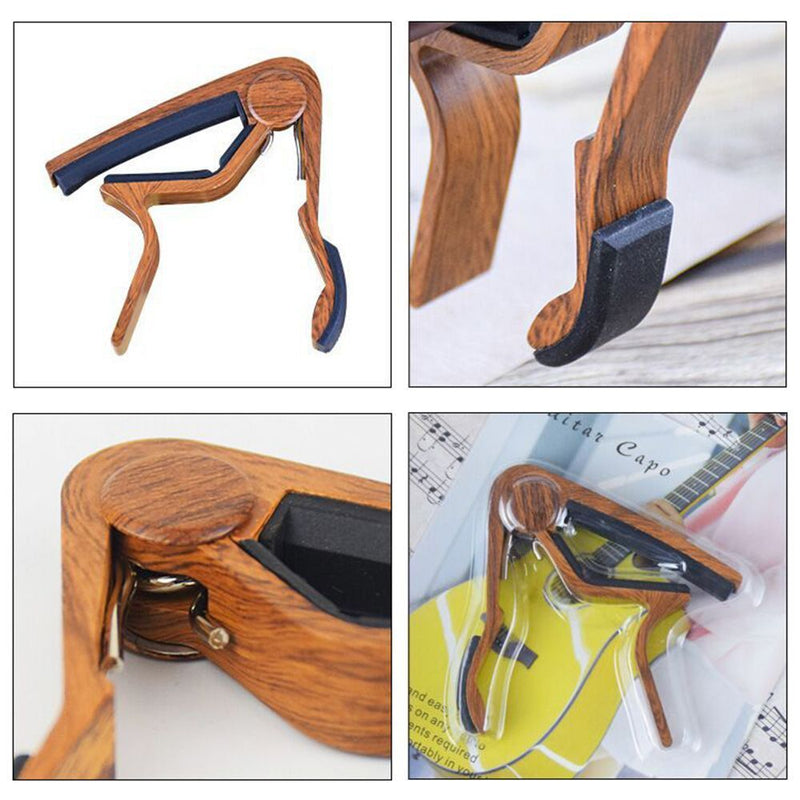 Electric Metal Guitar Capo Wood Grain Clamp Quick Change Tone Changing Clip