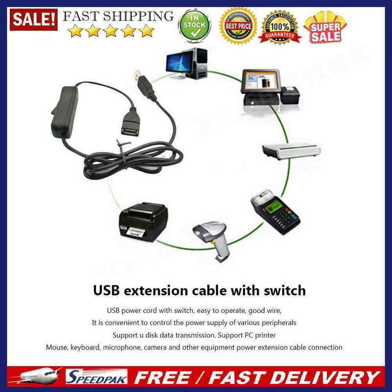 USB Male To Female Extension Cable with ON/OFF Switch 1m Fan Power Supply Wire