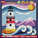 2 Strands Full Embroidery Cartoon Lighthouse Printed Cross Stitch Art Home